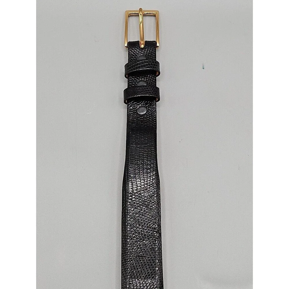 Hand Crafted Java Lizard Leather Crescent Belt Size 33 Black Brass USA Made